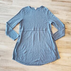 J. Jill Blue Long Sleeve Boat Neck Side Slit Viscose Tunic Blue Sweater Medium